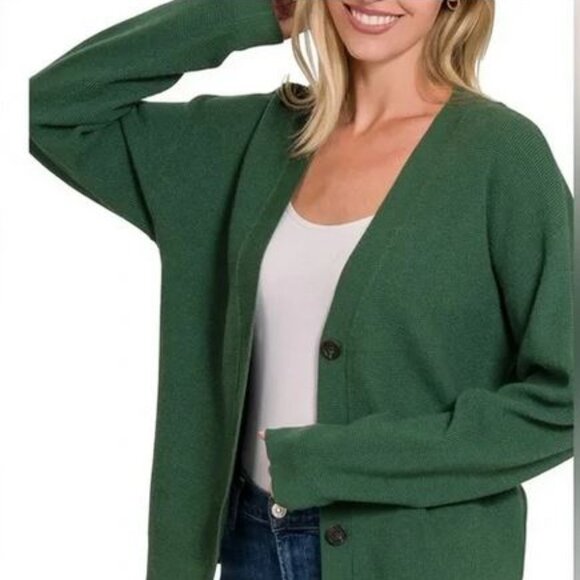 Zenana V Neck Viscose Button Cardigan Sweater NWT Size 2X - Picture 1 of 4